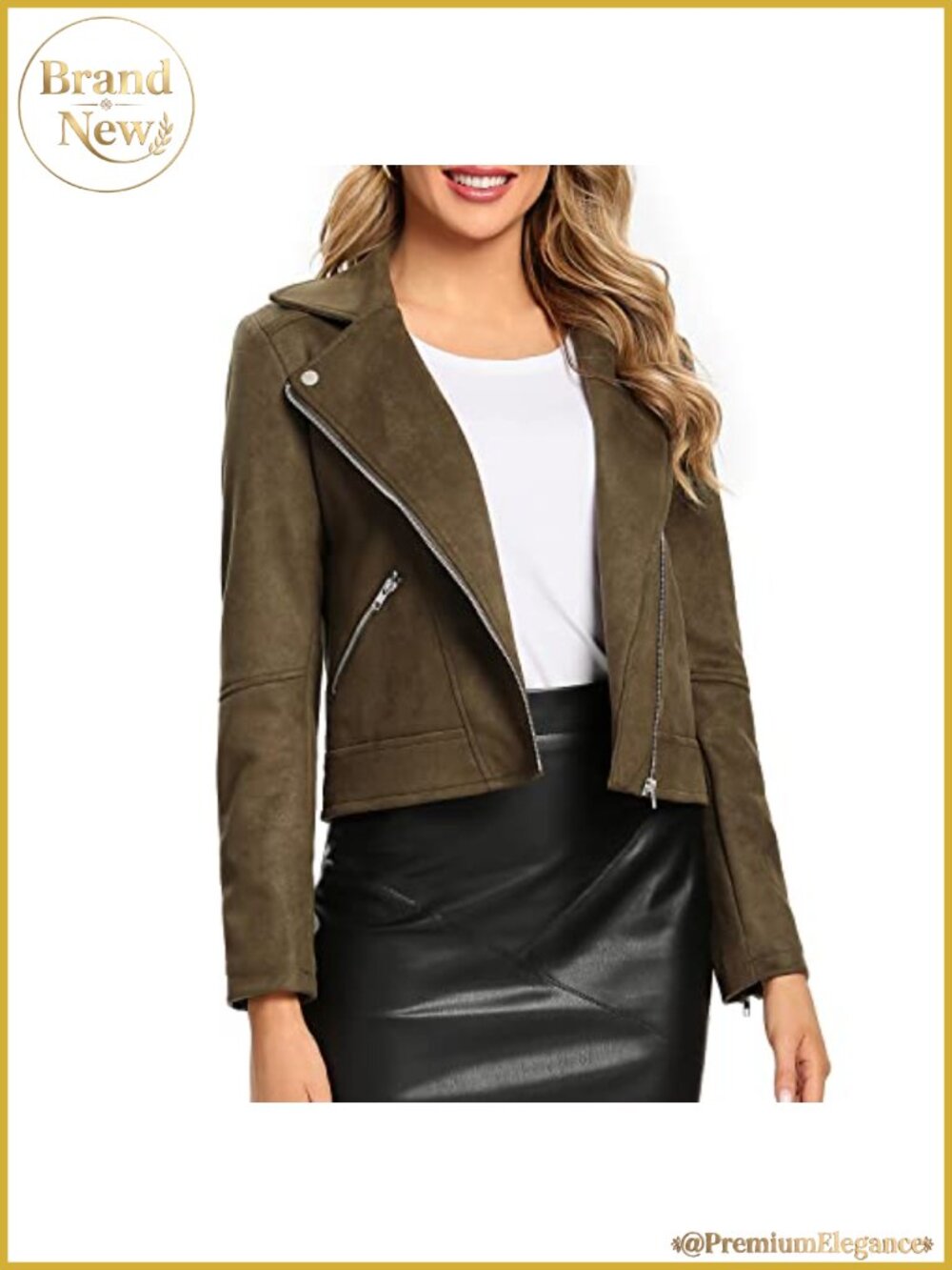 Faux Leather Suede Moto Biker Jacket Short Aviator Coat